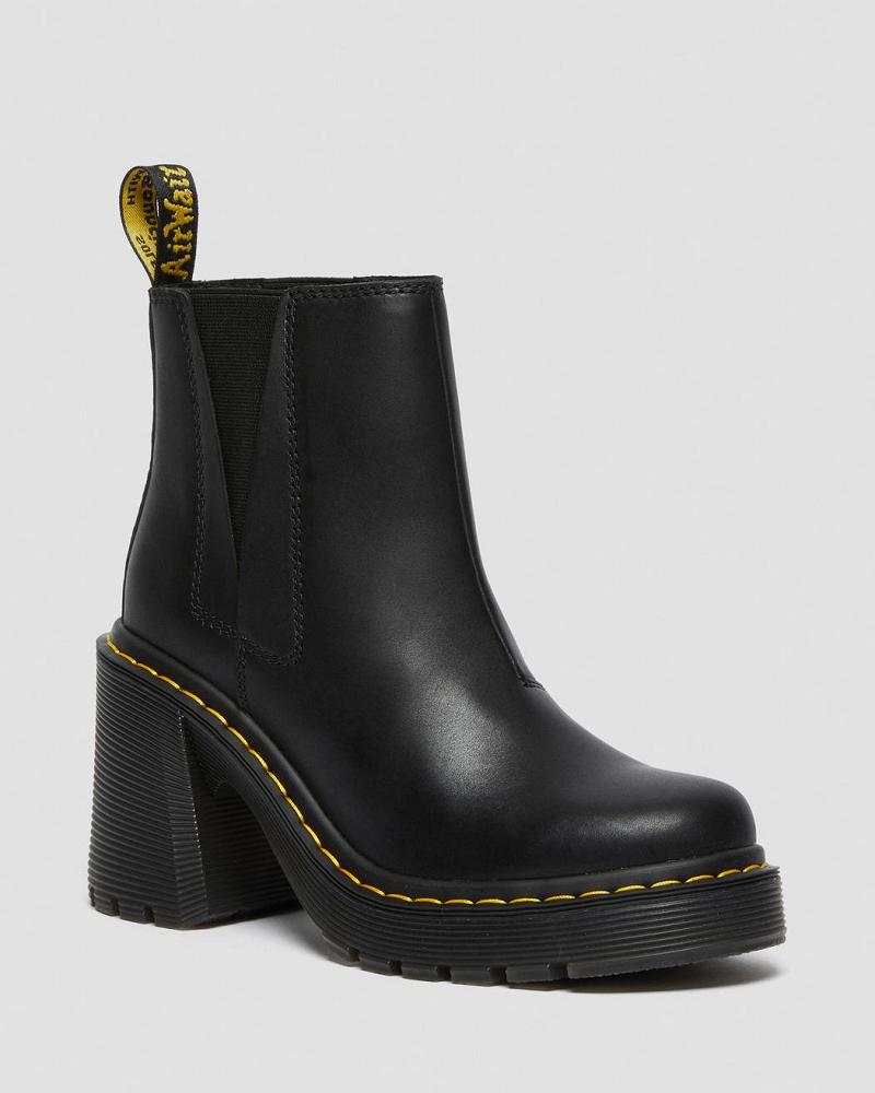 Dr Martens Spence Leren Flared Heel Enkellaars Dames Zwart | NL 695ZUT